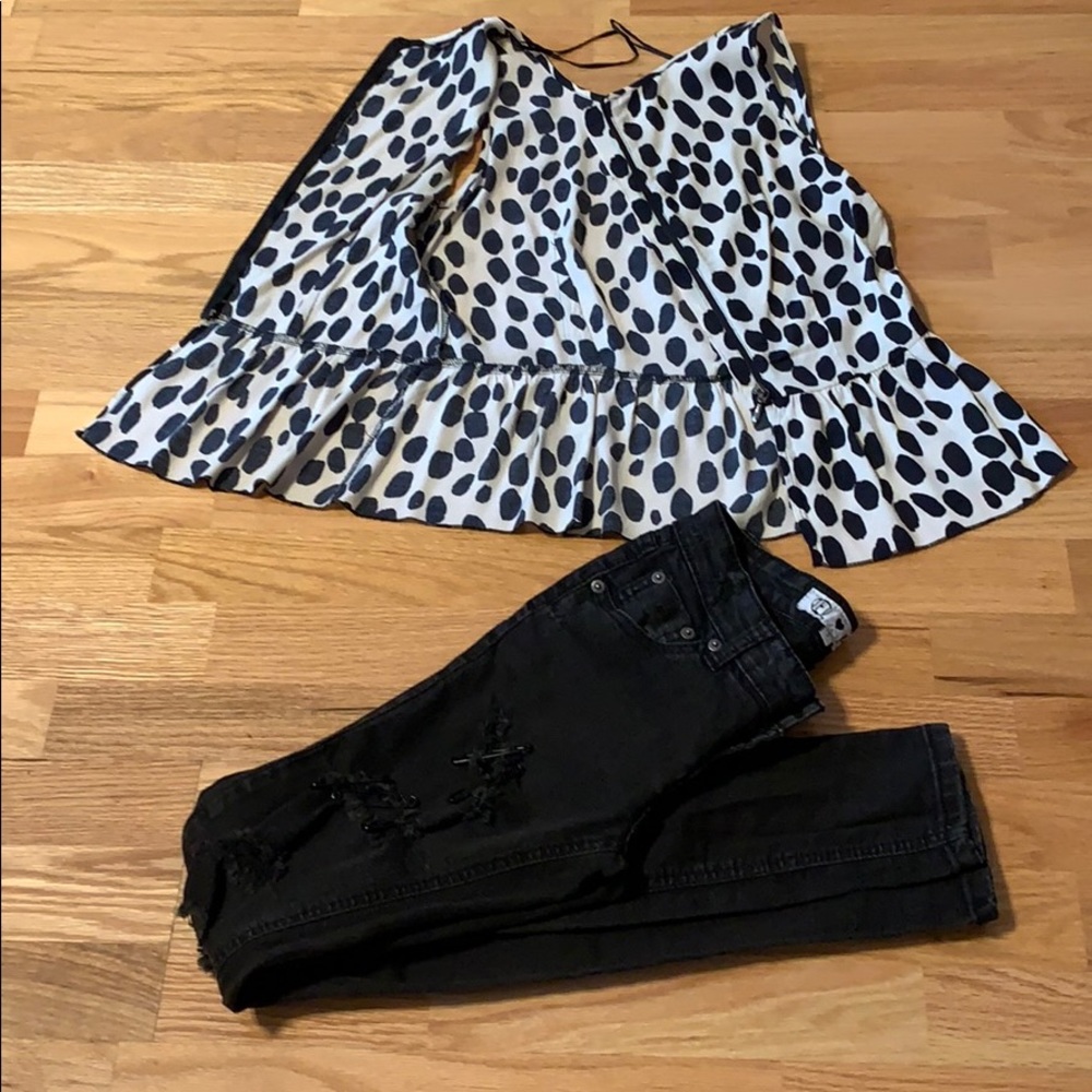 H&M Polka dot Peplum top Back zip - Picture 13 of 16